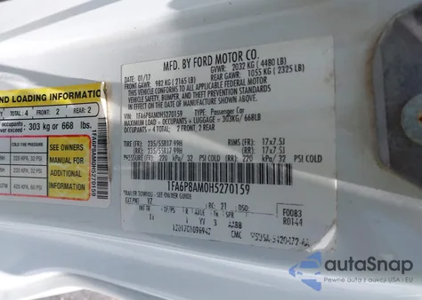 2017 Ford Mustang V6 from USA, damaged, VIN 1FA6P8AM0H5270159